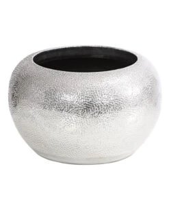 Dehner Keramik-Übertopf Rosella, Bauchig, Silber